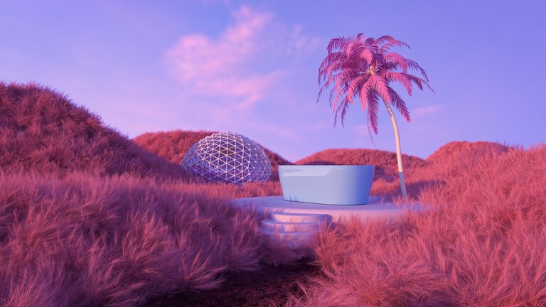 Рожеве мысце з пальмою та ваною на лоні природи | © Pexels